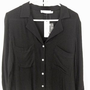 All in Favor Black Button Down Blouse Size Large NWT